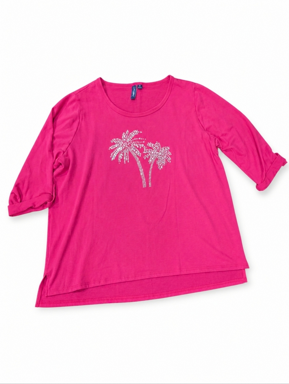 Pink Palm Tree Rhinestone Top 3/4 Sleeve Lightweight Casual Blouse Size 2x - Picture 2 of 9
